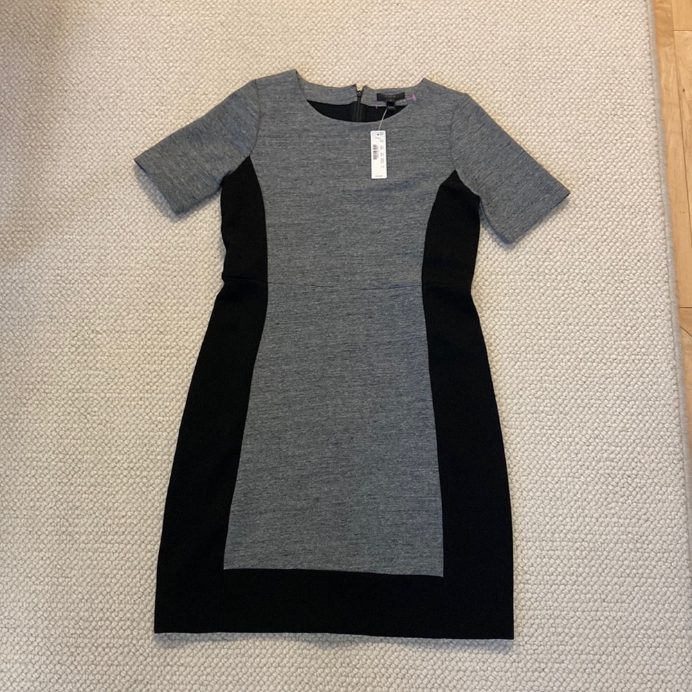 J Crew dress, slimming black side panels, back zipper.